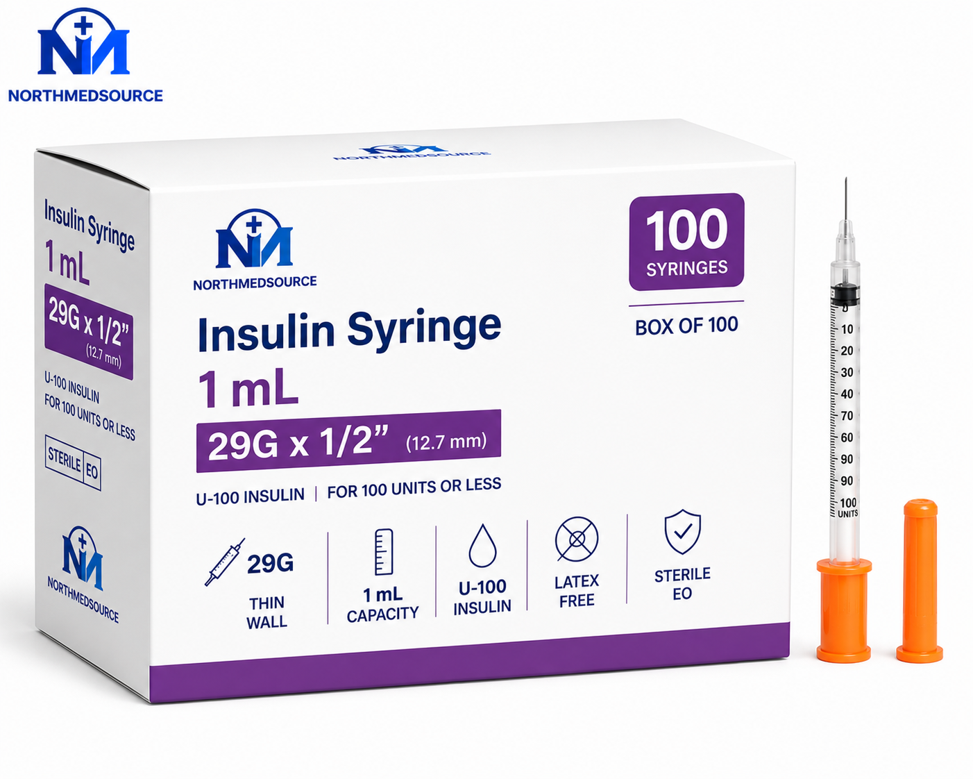 Seringue Insuline 1ml 29G x 1/2 pouce - Boite 100 NorthMedSource