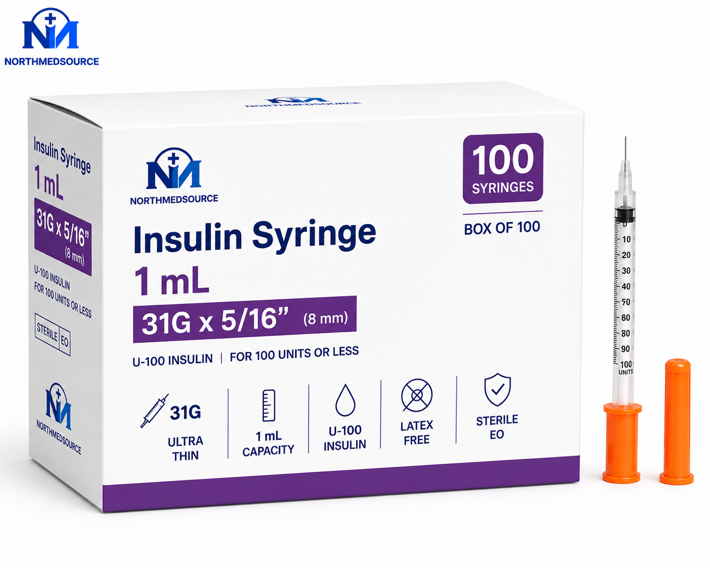 Seringue Insuline 1ml 31G x 5/16 pouce - Boite 100 NorthMedSource